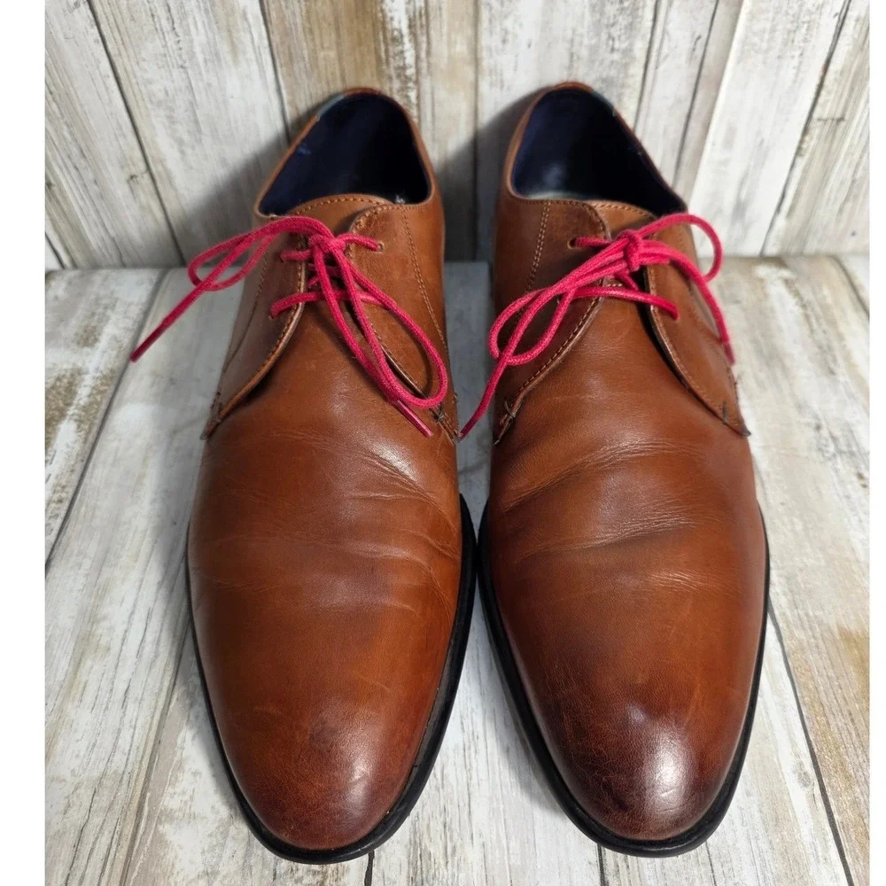 Ted Baker Sumpsa Tan Leather Derby Dress Shoes Red Laces Mens US 8 UK 7 EU 41
